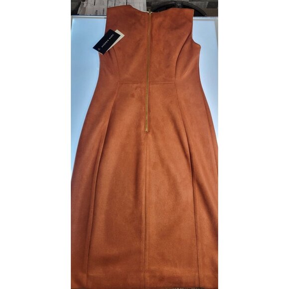 Andrew Marc New York Faux Leather Sheath Dress Brown Sleeveless Women’s Size 12 - Picture 15 of 16